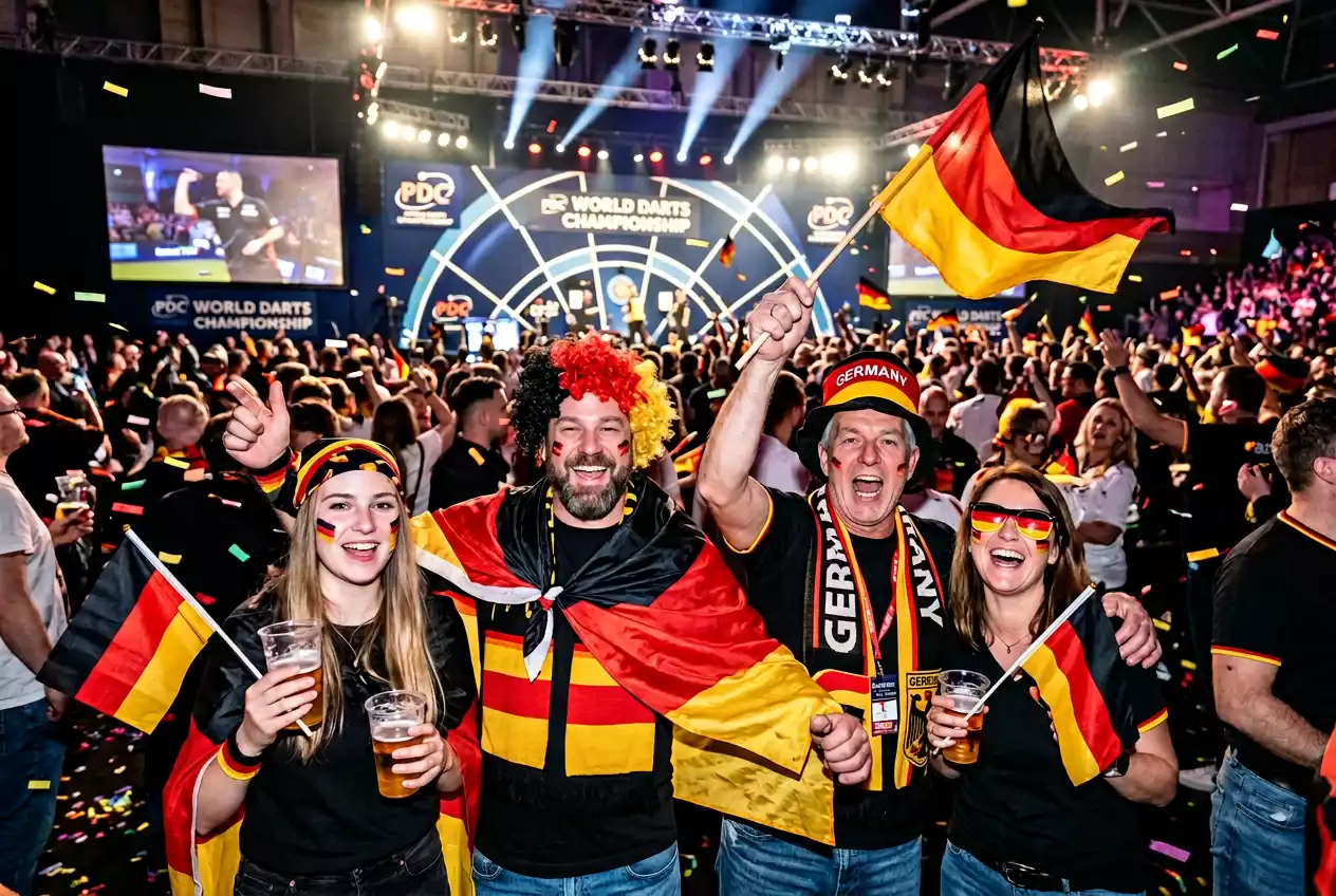 Deutsche Darts-Fans im Alexandra Palace bei der WM