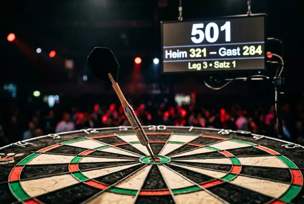 Darts Handicap-Wetten – Dartscheibe mit Scoreboard im Hintergrund