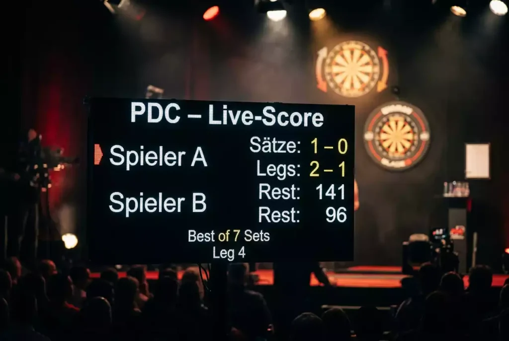Darts Over/Under Wetten – Scoreboard mit Legs und Sets bei einem Dartsturnier
