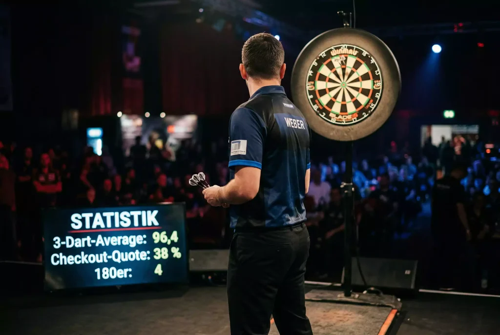 Deutsche Spieler bei der Darts-WM 2026 – Dartsspieler mit Deutschland-Flagge im Hintergrund